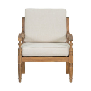 English Elm Christopher Knight Home® - Acacia Lattice Outdoor Club Chair with Carved Legs & Curved Armrests, Natural Wood and Beige Cushions N768P271734D