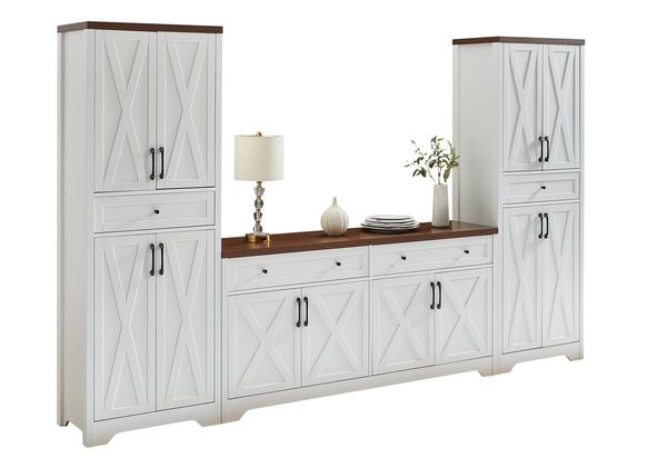 English Elm TV Cabinet Set Modern White Walnut Multifunctional Wall Unit with Console, Sideboards & Storage Features 108.7" W1162S00011