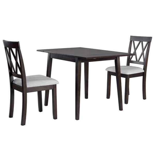 English Elm 3 Piece Kitchen Dining Set with Space-Saving Drop Leaf Table and Upholstered Ergonomic Chairs for Small Spaces Espresso N752S000617P