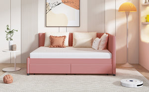 English Elm Full Size Linen Upholstered Daybed with Storage Drawers for Guest Room Studio Pink LP000172AAH