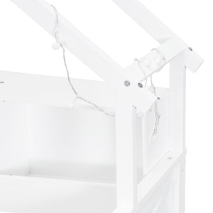 English Elm Wood Full Size Gaming Loft Bed with Integrated Desk, Shelves, LED Lighting & Hanging Clothes Rack White N7090001044K