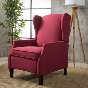 English Elm Christopher Knight Home® - Pushback Recliner Chair with Nailhead Trim and Wingback Design, Plush Fabric Comfort for Living Rooms Red 60760.00DRED