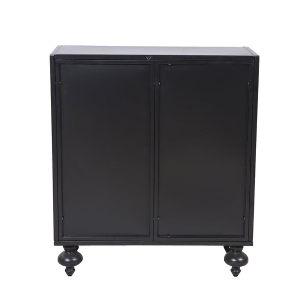 English Elm Art Accent Cabinet Antique Black Steel Sideboard with Embossed Pattern, Sturdy 75 lb Shelves & Rustic Charm W3122P272554