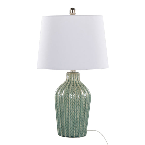 English Elm Rockwell 23" Contemporary Ceramic Table Lamp with Glossy Chevron Pattern, Polished Nickel Accents and White Linen Shade — Set of 2 Sage B202P224023