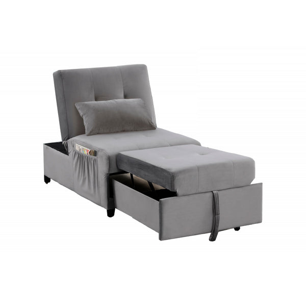 English Elm Velvet Adjustable Sleeper Lounge Chaise with Convertible Recline, Plush Velvet Upholstery, Gray Luxurious Seating B011P367211