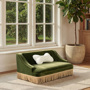 English Elm Duchess Regency Tufted Pet Sofa with Fringe Skirt Velvet Upholstery for Small Dogs Olive Green B2719P479031