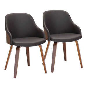 English Elm Bacci Mid-Century Dining Chair Set of 2 in Walnut & Brown Faux Leather — Curved Wood Back, Cushioned Comfort B202S01169