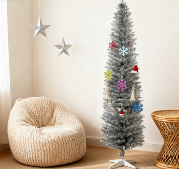 English Elm Snow Flocked Pink Pencil Artificial Christmas Tree for Entryway or Bedroom Corner T3971P419311