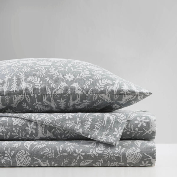 English Elm 4 Piece King Flannel Sheet Set - 100% Cotton Sage Winter Fauna Print For Cozy, Stylish Comfort B035P381339