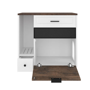 English Elm Cat Hidden Litter Box Furniture with 2 Drawers & Door, MDF Cat House End Table for Living Room, White/Brown N704P287849D