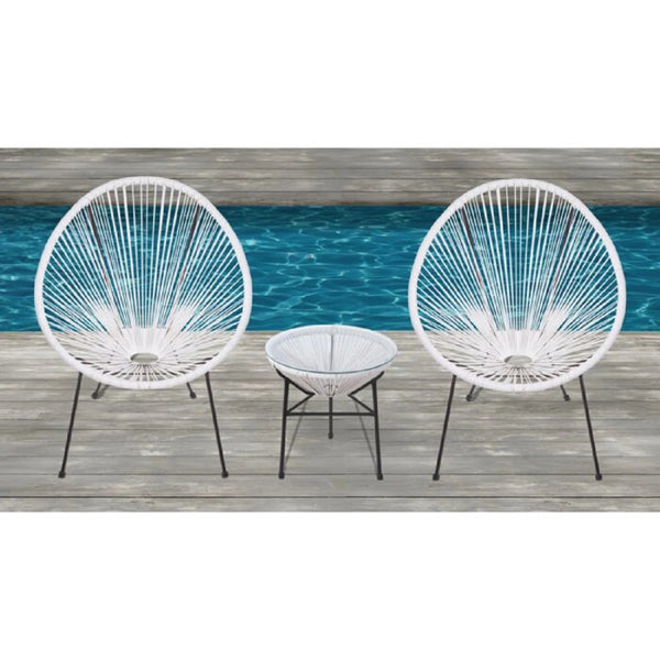 English Elm Outdoor 3-Piece Modular Conversation Set For Two - Stylish Rattan Chairs & Glass Table, Weather-Resistant B120S00217