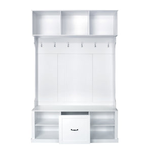 English Elm U-Can 57'' Hall Tree with Bench, Drawer & Shelves for Entryway Organizing and Stylish Storage White N724P264673K