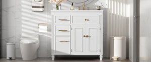 English Elm Christopher Knight Home® - 36" Freestanding 36-inch Modern Bathroom Vanity with Ceramic Sink, Ample Storage, Solid Legs, Durable Finish White N759P284623K