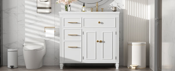 English Elm Christopher Knight Home® - 36" Freestanding 36-inch Modern Bathroom Vanity with Ceramic Sink, Ample Storage, Solid Legs, Durable Finish White N759P284623K
