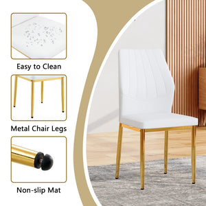 English Elm Table and Chair Set Marble Glass Top Gold Legs Modern Dining for Small Spaces W1151S04637