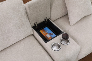 English Elm Chiara Chenille Sectional Sofa with Chaise Cupholders Usb Charging Ports Living Room Beige B2749S00237