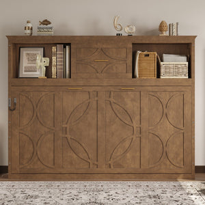 English Elm Twin Size Murphy Bed With Charging Station, Storage Drawer & Stylish Wood Finish For Space-Saving Design N7090004019D-GIGA