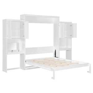English Elm Queen Size Murphy Bed With Integrated Desk, Vanity & Storage Cabinets For Versatile Living Spaces N820S10057K-GIGA