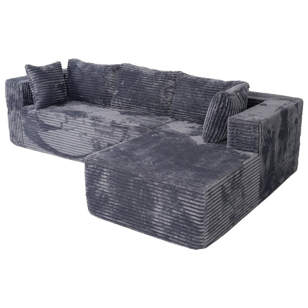 English Elm 100" Corduroy L-shaped Sectional with Deep Foam Seats Modular Living Room Couch T5880S00007
