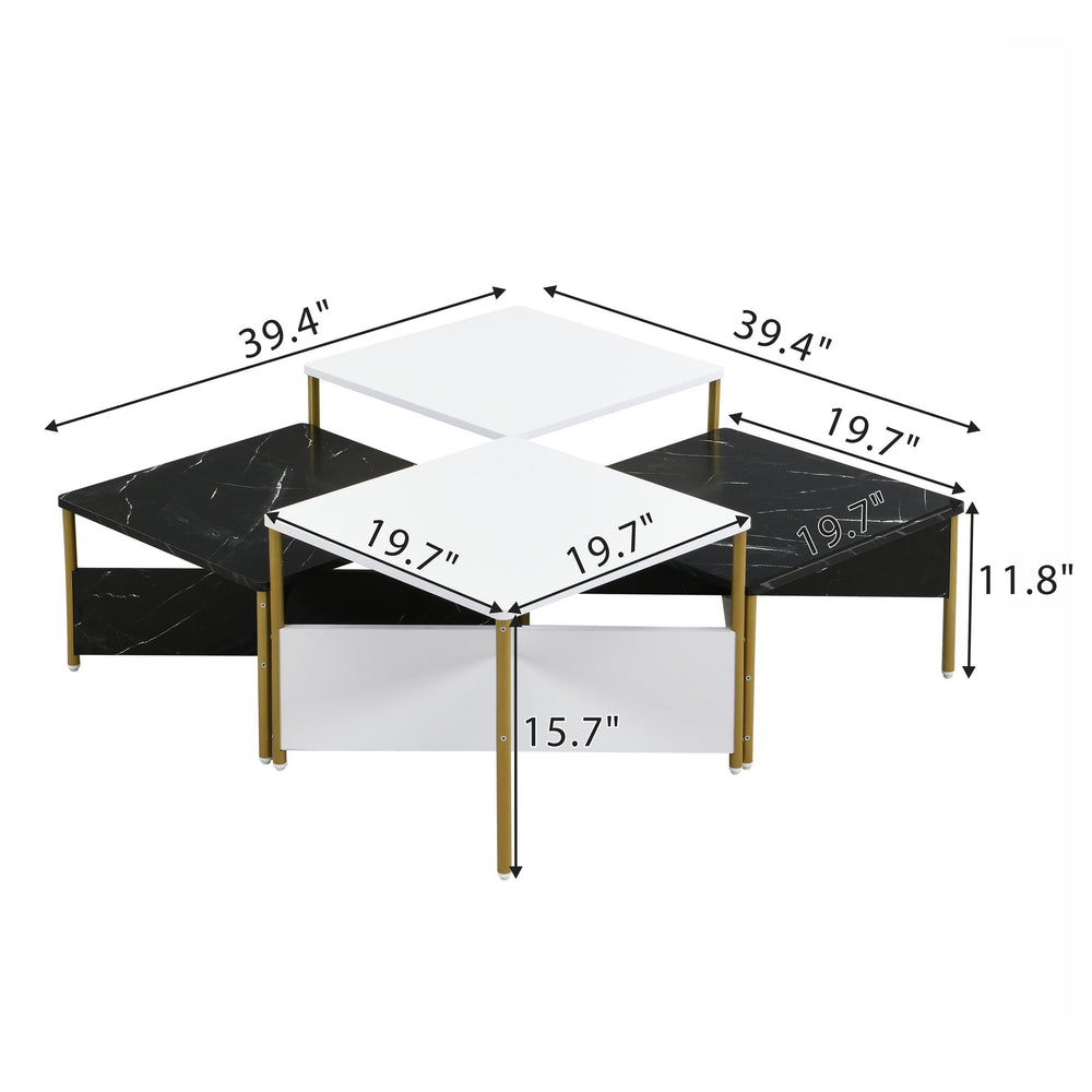 English Elm Christopher Knight Home® - Modern Nesting Coffee Tables Set of 4 – Mid Century Square MDF Tables with Metal Legs, Versatile Layouts and Durable Marble-Effect Finish Black,White N770P309785B