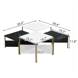 English Elm Christopher Knight Home® - Modern Nesting Coffee Tables Set of 4 – Mid Century Square MDF Tables with Metal Legs, Versatile Layouts and Durable Marble-Effect Finish Black,White N770P309785B