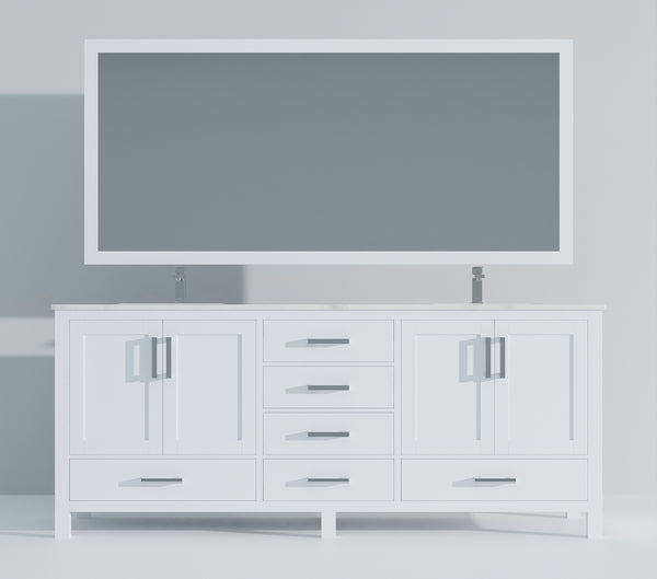 English Elm White Double Bath Vanity 80" W x 22" D with Carrara Marble Top, Chrome Faucet, 30" Mirrors, Durable Finish B2731S01054