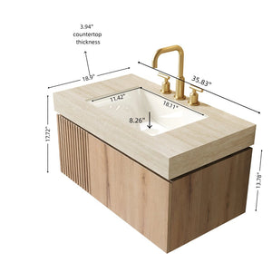 English Elm Muri Floating Bathroom Vanity Sintered Stone Top Plywood Cabinet White Oak Grain W2615S00611