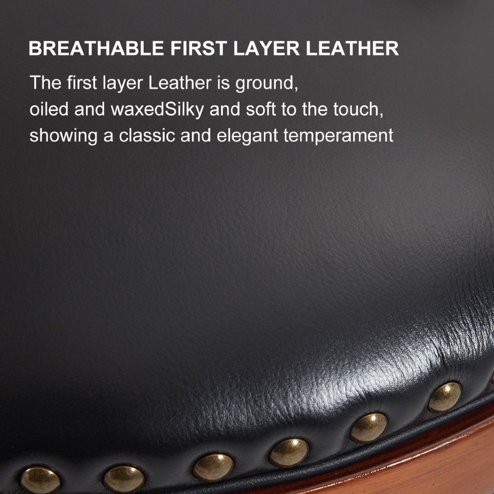 English Elm Seat 26.5" Cow-Top Leather Swivel Bar Stool - Stylish Wooden Counter Chair For Home & Restaurants W2195P268323-GIGA