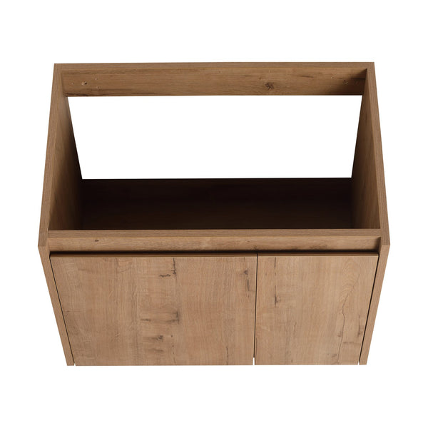 English Elm 24 Inch Bathroom Cabinet Resin Sink Vanity with Soft-Close Doors, Beveled Handle, Water-Resistant Finish Imitative Oak W999P228748