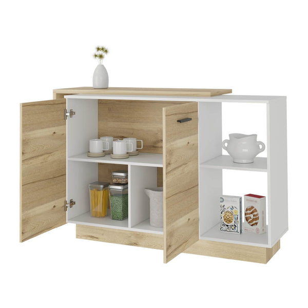 English Elm Worland,kitchen Island with Open Shelving and Wenge Finish for Modern Prep Spaces B128S00205