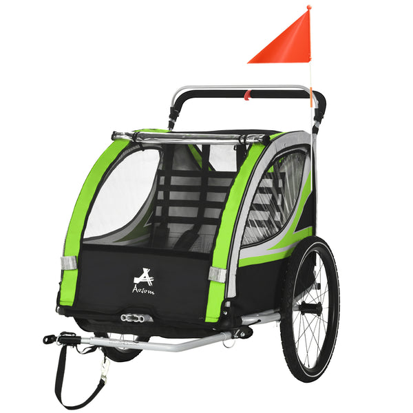 English Elm Aosom 3-in-1 Kids Bike Trailer & Stroller Jogger — 2-Seat High-Vis, Weatherproof, Smooth-Ride Wagon W2225P216989