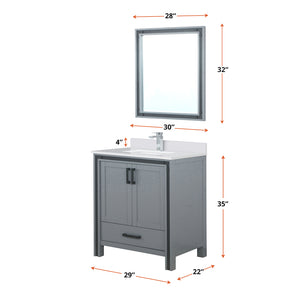 English Elm Dark Grey Bath Vanity 30" W x 22" D with White Quartz Top, Chrome Faucet, 28" Mirror, Durable Surface B2731S01343