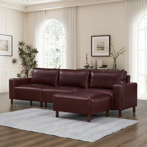English Elm Modern Pu Leather L-shaped Sectional with Convertible Ottoman Chaise for Living Rooms Burgundy W1097S00262