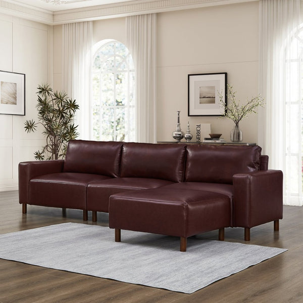 English Elm Modern Pu Leather L-shaped Sectional with Convertible Ottoman Chaise for Living Rooms Burgundy W1097S00262