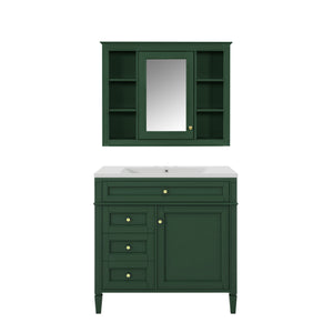 English Elm 36'' Modern Bathroom Vanity with Mirror Cabinet and Sink, Spacious Storage, Soft-Close Doors & Drawers Green SW000134AAF-3