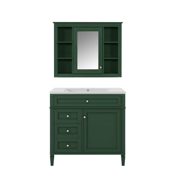 English Elm 36'' Modern Bathroom Vanity with Mirror Cabinet and Sink, Spacious Storage, Soft-Close Doors & Drawers Green SW000134AAF-3
