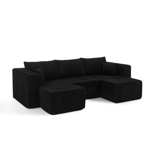 English Elm Compact Modular Sectional Corduroy Sofa High Density Foam Fill for Small Space Living Black W487P411610