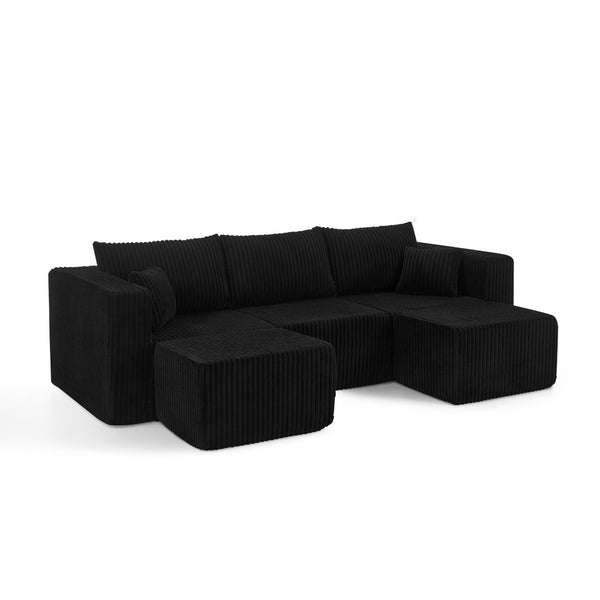 English Elm Compact Modular Sectional Corduroy Sofa High Density Foam Fill for Small Space Living Black W487P411610