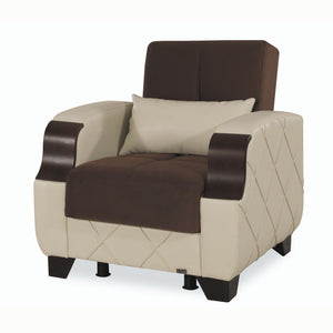 English Elm PrimeNest Marabella Collection Upholstered Convertible Armchair with Storage and Sleeper Functionality Cream+Brown B030P286222