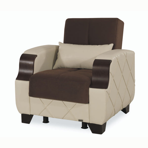 English Elm PrimeNest Marabella Collection Upholstered Convertible Armchair with Storage and Sleeper Functionality Cream+Brown B030P286222