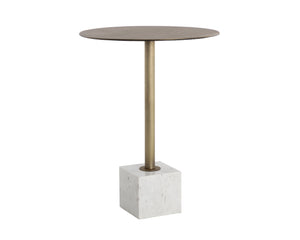 Sunpan Kata Bar Table - Opulent Antique Brass Frame with Unique Mesh Design and Elegant Marble Base White Marble