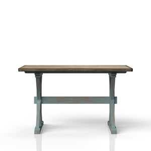 English Elm X Aqua Blue Counter Height Dining Table with X Base, Solid Wood & MDF, Casual Live Edge Chic Finish B2699P206764