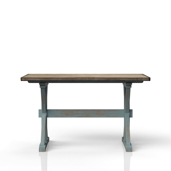 English Elm X Aqua Blue Counter Height Dining Table with X Base, Solid Wood & MDF, Casual Live Edge Chic Finish B2699P206764