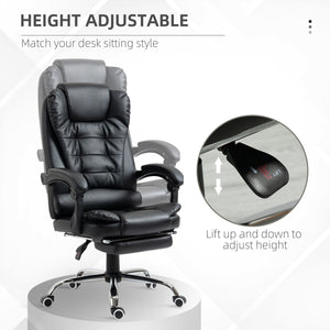 English Elm HOMCOM Ergonomic Executive Office Chair with Recline & Retractable Footrest, PU Leather, Lumbar Support W2225P229302