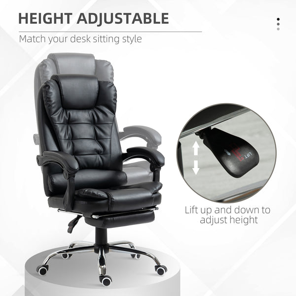English Elm HOMCOM Ergonomic Executive Office Chair with Recline & Retractable Footrest, PU Leather, Lumbar Support W2225P229302