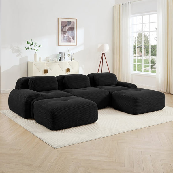 English Elm U-shaped Modular Sectional Corduroy Sofa with Wide Armrests for Living Room Comfort Black W714S01277