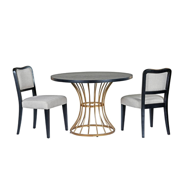 English Elm 42" Round Oak Veneer Pedestal Dining Set with Linen Chairs for Compact Spaces N842PS125127B