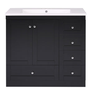 English Elm 36 Inch Shaker Style Free-Standing Bathroom Vanity Cabinet with Resin Sink, Soft-Close Storage Elegance Black SV000021AAB