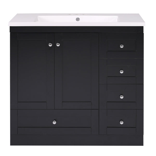 English Elm 36 Inch Shaker Style Free-Standing Bathroom Vanity Cabinet with Resin Sink, Soft-Close Storage Elegance Black SV000021AAB