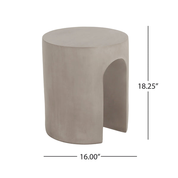 English Elm Christopher Knight Home® - Outdoor MGO Round U-Shape Side Table in Light Grey — Lightweight Concrete, Arch Stability, Modern Patio Accent N773P194632E